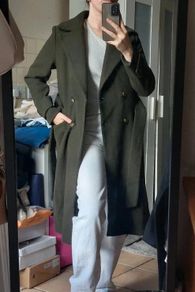 Unworn Dark Green Long Trench Winter Coat 100% Wool