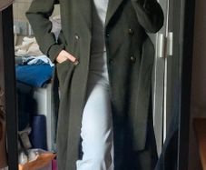 Unworn Dark Green Long Trench Winter Coat 100% Wool