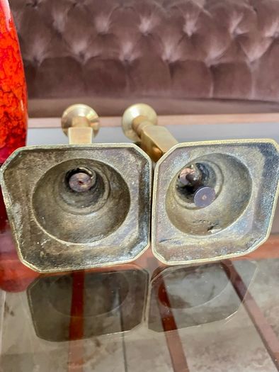 Pair Gun Barrel Deco Era Brass Candlesticks Early 20th Century