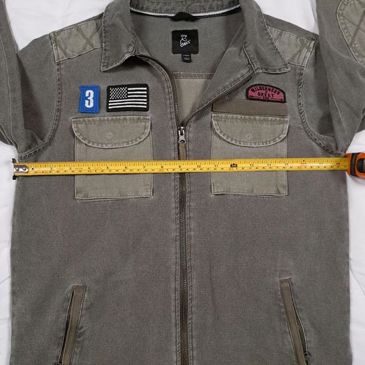 Art Class Grey Khaki Charcoal Patchwork Military Utility Jacket with Patches 8UK/36EU