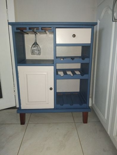 Blue and cream wooden drinks cabinet