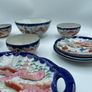 Vintage Japanese Geisha Girl Plates Set Scalloped Cobalt Blue Hand Painted Image 2