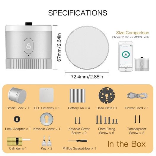 MOES Tuya Bluetooth Smart Lock Silver