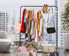 Closet Rack Heavy Duty Hanging Racks for Clothes with Top Rod and Storage Bottom Shelf, Clothes Rail Hanger Stand Free for Hanging Coats, Skirts, Shirts 43.5 In-Black