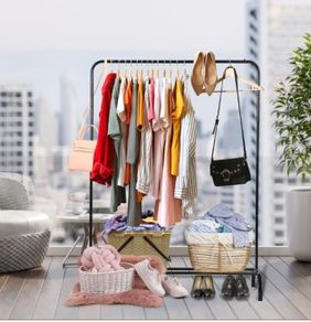 Closet Rack Heavy Duty Hanging Racks for Clothes with Top Rod and Storage Bottom Shelf, Clothes Rail Hanger Stand Free for Hanging Coats, Skirts, Shirts 43.5 In-Black