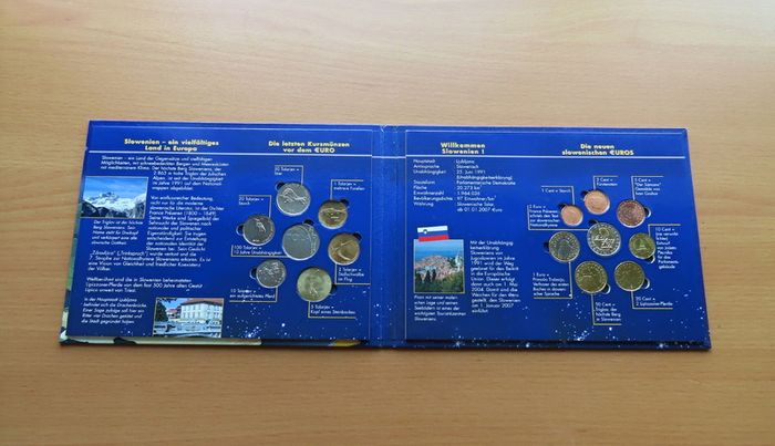 Slovenia double set of 15 coins pre euro & first year euro 2007 UNC
