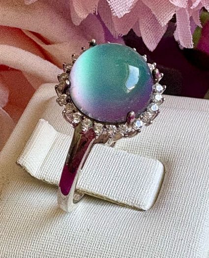 Sterling Silver Opalite Halo Ring