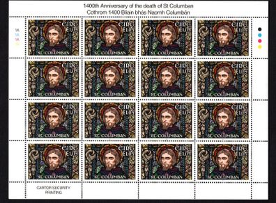 2015 Ireland 1400th Anniversary of the Death of St. Columban Commemorative Stamp Sheetlet Plate 1A1A1A1A Mint Never Hinged (MNH)