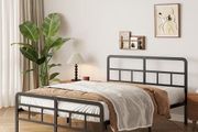 King Size Bed Frame with Curved Headboard and Footboard 150x200 cm, Black King Size Platform Bed with Heavy Metal Slats for Stable Support, No Box Spring Needed, Noise Free, Easy Assembly