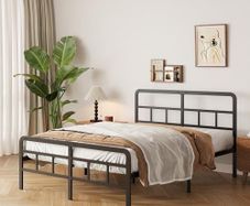 King Size Bed Frame with Curved Headboard and Footboard 150x200 cm, Black King Size Platform Bed with Heavy Metal Slats for Stable Support, No Box Spring Needed, Noise Free, Easy Assembly