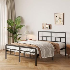 King Size Bed Frame with Curved Headboard and Footboard 150x200 cm, Black King Size Platform Bed with Heavy Metal Slats for Stable Support, No Box Spring Needed, Noise Free, Easy Assembly