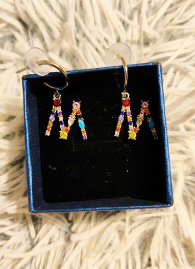 Initial M Monogram Crystal-Studded Rainbow Earrings