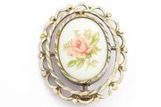 Hand Painted Porcelain Sterling Silver Brooch