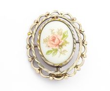 Hand Painted Porcelain Sterling Silver Brooch