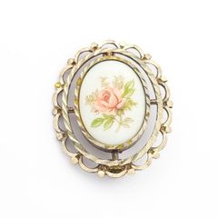 Hand Painted Porcelain Sterling Silver Brooch