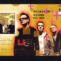 2002 Ireland Stampa Public Souvenir U2 Commemorative Stamp Miniature Sheet Overprinted for Stampa Mint Never Hinged (MNH)