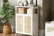 Bamboo Cabinet, Bathroom Storage Cabinet with Rattan Doors, Freestanding Floor Cupboard