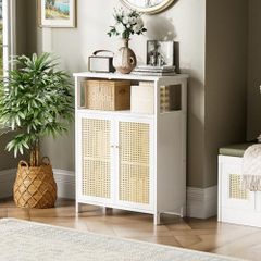 Bamboo Cabinet, Bathroom Storage Cabinet with Rattan Doors, Freestanding Floor Cupboard