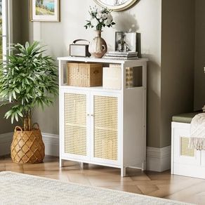 Bamboo Cabinet, Bathroom Storage Cabinet with Rattan Doors, Freestanding Floor Cupboard