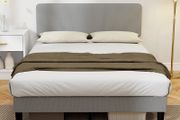 140 x 190 cm Bed Frame, Wooden Slatted Base, Adjustable Headboard, Padded Double Bed in Corduroy Velvet, Gray