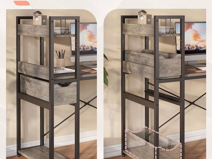MULTIPLE COLOURS AVAILABLE Computer Desk with Storage Shelves 120CM Corner Desk with Drawer Reversible Computer Desk Writing Table with Side Pocket Storage Bag and Headphone Hook for Home Office Small Space