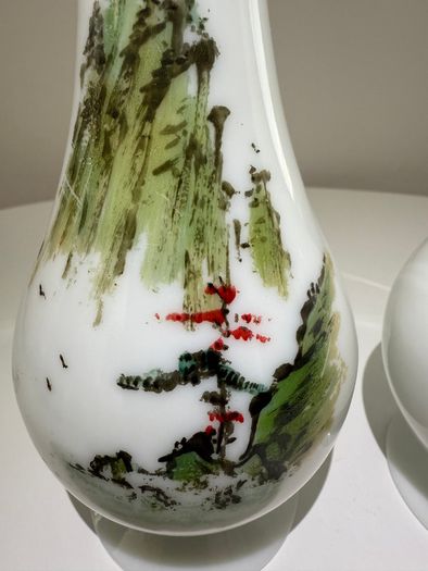 Pair of Antique Victorian Opaline Glass Vases. Japonisme Aesthetic Movement c.1880 to1900