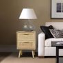 Side Table with 2 Hand Made Rattan Decorated Drawers, Night Stand Set 2, Wood Nigntstand, End Table with Storage for Bedroom, Natural, 2 Pack Image 2
