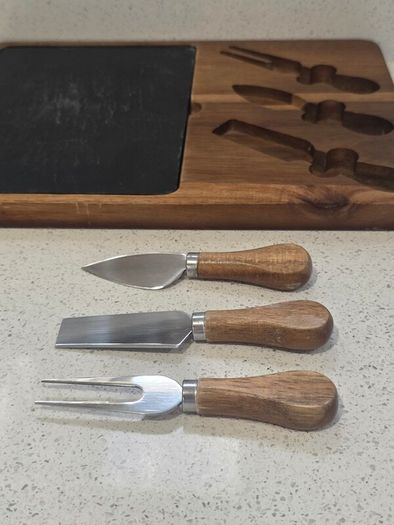 Acacia Wood & Slate Cheese Board Set with 3 Cheese Tools