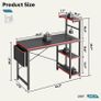 113CM Reversible Corner Gaming Desk with RGB LED Lights, Black Carbon Fibre Surface, Storage Shelves, Side Pocket & Hooks, Compact Computer Desk for Small Spaces & Home Office Image 8