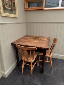 Antique Victorian Drop Leaf kitchen table with scrubbed top and dark wood legs Farmhouse Pine