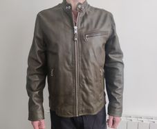 New Schott NYC, LC 949 WX, Iconic Cafe Racer Leather Jacket Mens, Size L, Khaki