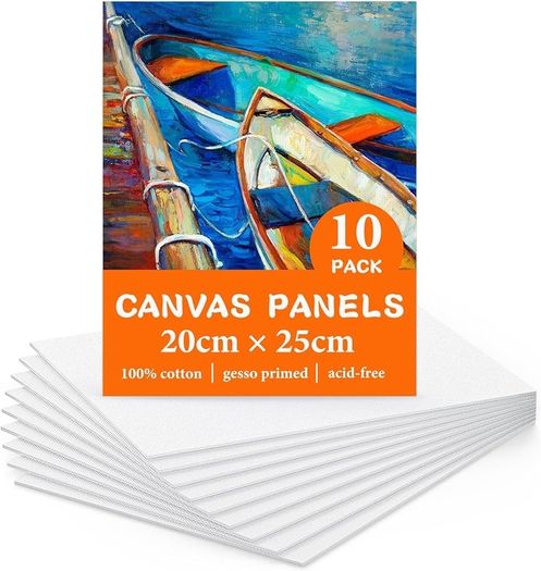 Painting 20X25cm, 10 Packs Gesso Primed Painting Canvas 100% Cotton Acid-Free Blank Canvases for Art, Acrylic Paint, Oil Paint, Watercolor Paint