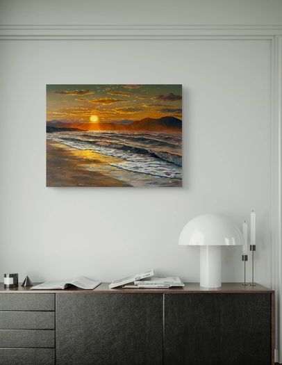 Original Oil Painting, Seascape Wall Art, Sunset Sea Large Art, Ocean Large Wall Art 60/80 Cm