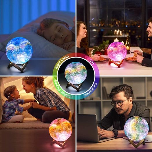 LED Full Moon Lamp,OxyLED 18cm/7.1 inch 3D Print LED Starry Sky Moon Light with Stand Remote Touch Control and USB Rechargeable,Dimmable Light for Kids Lover Friends Birthday Christmas Gifts [Energy Class A+++]