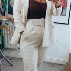 zara cream blazer suit