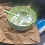 Vintage circular Maling ware leaf shaped salad bowl,  green Malingware mark, 8 1/2" with spoon Image 4