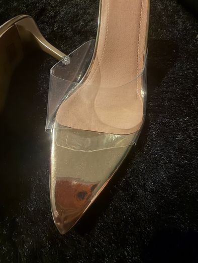 Gold & Clear Pointed Toe Heels Size 41 (Fits 40,40.5)