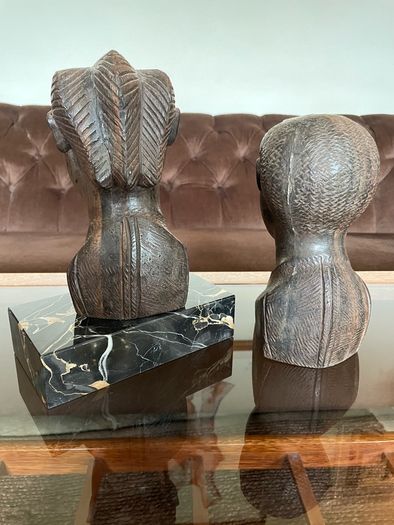 Pair of Vintage Mid Century African Art Hardwood Bust Carvings