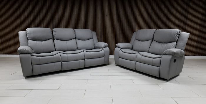 Valerie Light Grey & Dark Grey Leather Recliner Sofa Set