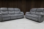 Valerie Light Grey &amp; Dark Grey Leather Recliner Sofa Set