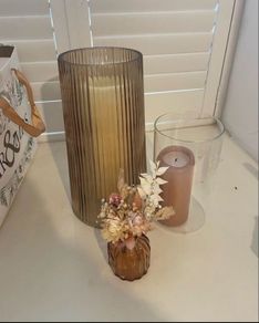Amber glass bud vases x 20