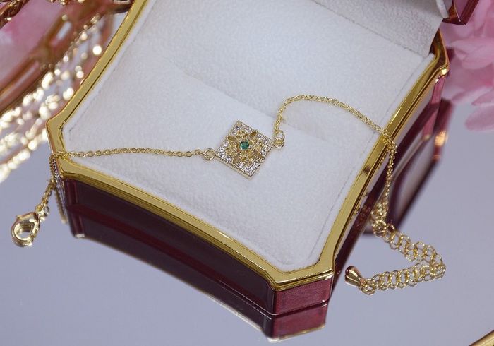 Emerald Stone Delicate Crystal Gold Bracelet