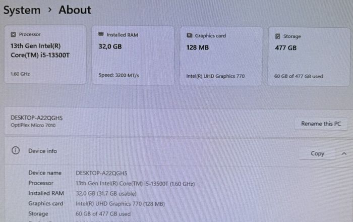 Dell OptiPlex 7010 Micro i5-13500T vPro 32GB RAM 512GB NVMe SSD Windows 11 Pro