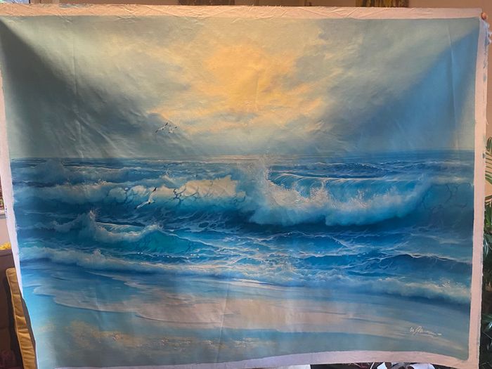 Large Hand Painted Oil on Canvas - Seascape with Seagulls