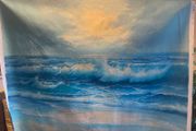 Large Hand Painted Oil on Canvas - Seascape with Seagulls