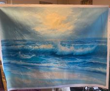 Large Hand Painted Oil on Canvas - Seascape with Seagulls