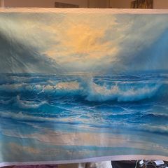 Large Hand Painted Oil on Canvas - Seascape with Seagulls