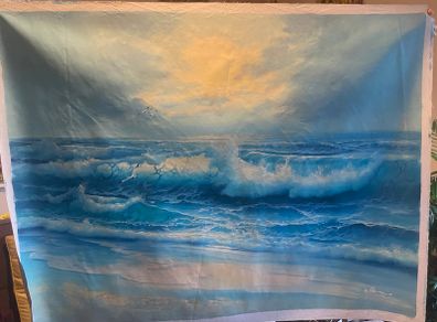 Large Hand Painted Oil on Canvas - Seascape with Seagulls