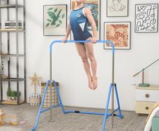 Kids Gymnastic Bar, with Adjustable Height, Foldable Horizontal Bars - Blue