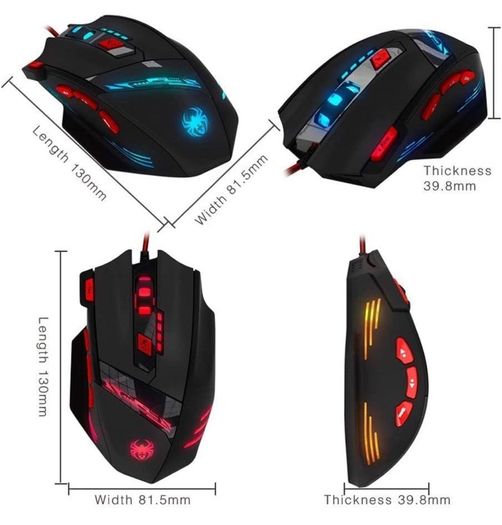 T90 Gaming Mouse 9200 DPI, 8 Buttons Multi-Modes LED lights USB Gaming Mice, Weight Tuning for Laptop, Desktop, PC, Macbook